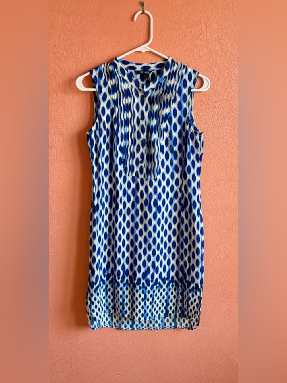 NIC+ZOE Blue and White Sleeveless Printed Dress